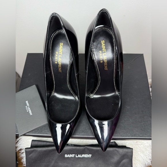 SAINT LAURENT OPYUM BLACK PATENT POINTED TOE PUMPS - Picture 9 of 10